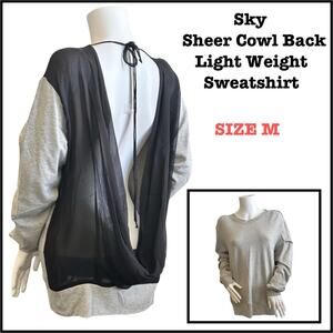 #T48 Sky Sheer Cowl Back Light Weight Sweatshirt SZ L $110